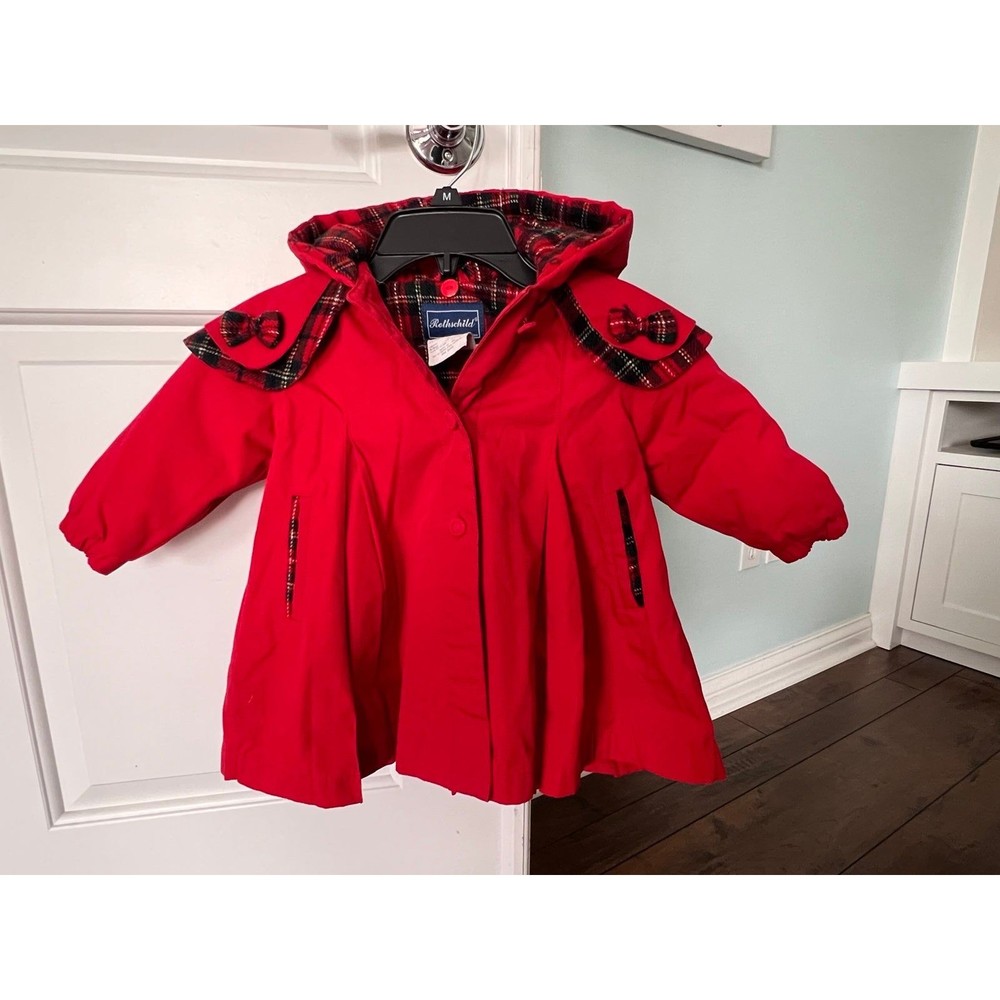 Rothschild Vintage Girls Red Cape Jacket Quilted Tartan Plaid‎ Lining 12 months